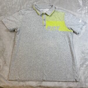 Nike‎ Polo Shirt Mens Large Gray Yellow Golf  Sport Dri Fit Stripes 585808 063